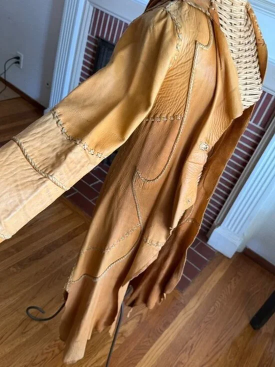 Vintage Pieles Pitic 70’s whipstitch leather raw edge festival hippie coat - Picture 6 of 13